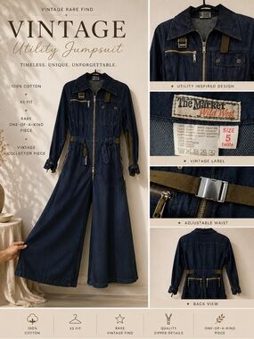Vintage Utility Jumpsuit - Dark Indigo